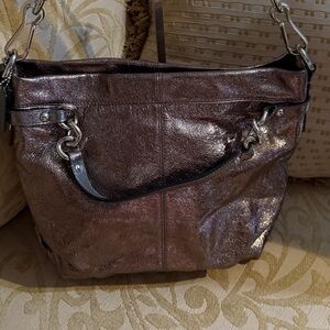 Coach Brooke Hobo Metallic Pewter Silver Leather Slouchy Shoulder Purse preowned
